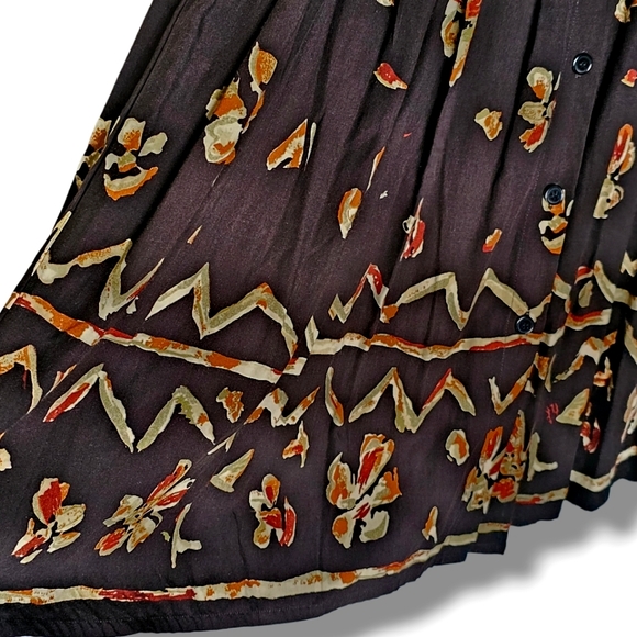 Together Vintage Maxi Skirt Size 8 Dark Brown Floral Pleated Button Front Modest - Picture 7 of 8